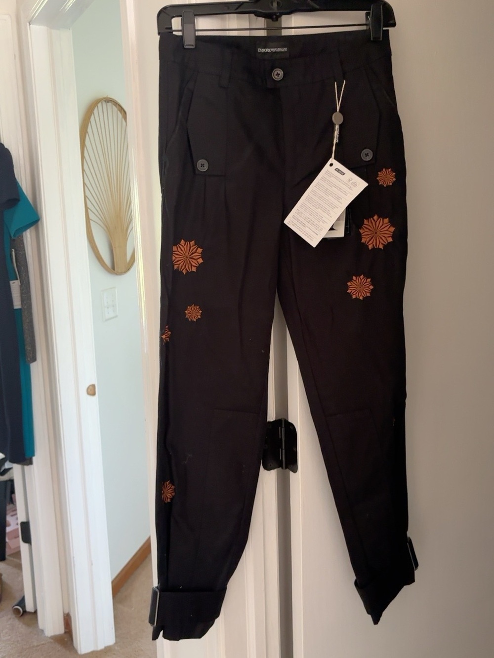 Emporio Armani NWT Black Embroidered Tapered Pants - Picture 5 of 9